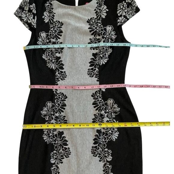 Betsey Johnson Black Gray Floral Jacquard Bodycon Pencil Dress Size 8 - Picture 7 of 12